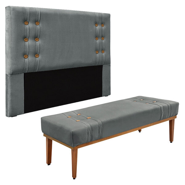 Kit Cabeceira E Calçadeira Recamier Casal 1 40m Gênova Veludo