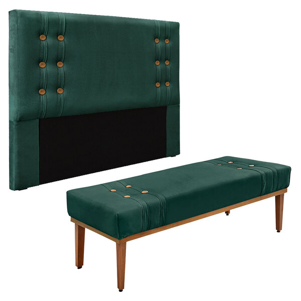 Kit Cabeceira E Calçadeira Recamier Casal 1 40m Gênova Veludo