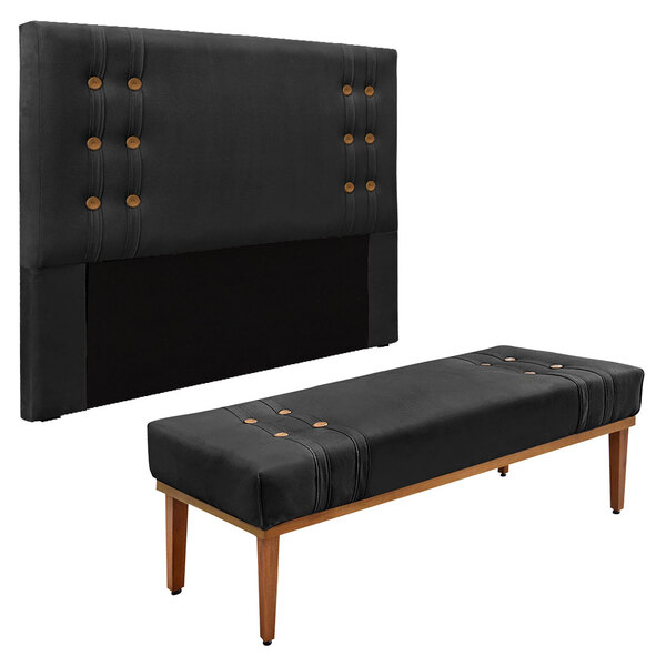 Kit Cabeceira E Calçadeira Recamier Casal 1 40m Gênova Veludo