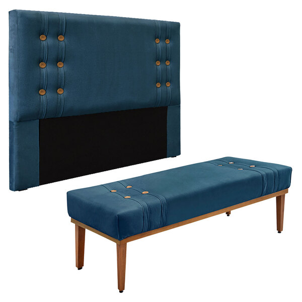 Kit Cabeceira E Calçadeira Recamier Casal 1 40m Gênova Veludo