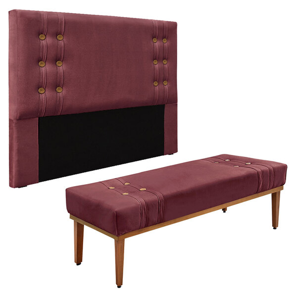 Kit Cabeceira E Calçadeira Recamier Queen 1 60m Gênova Veludo