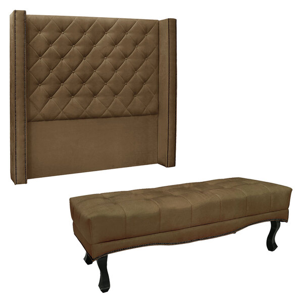 Kit Cabeceira E Calçadeira Recamier Queen 1 60m Vicenza Suede