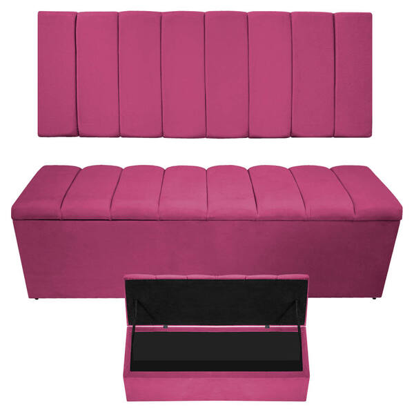 Kit Cabeceira E Calçadeira Sevilha P02 140 Cm Casal Suede Pin