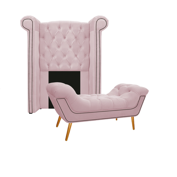 Kit Cabeceira E Calçadeira Veneza 100 Cm Solteiro Corano Rosa