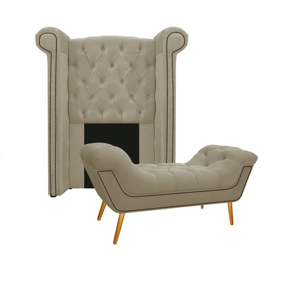 Kit Cabeceira E Calçadeira Veneza 100 Cm Solteiro Linho Bege