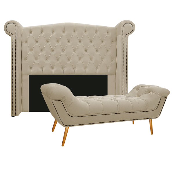 Kit Cabeceira E Calçadeira Veneza 160 Cm Queen Size Corano Be