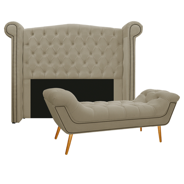 Kit Cabeceira E Calçadeira Veneza 160 Cm Queen Size Linho Beg