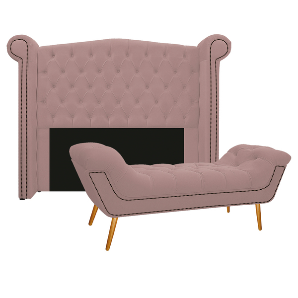 Kit Cabeceira E Calçadeira Veneza 160 Cm Queen Size Suede Ros