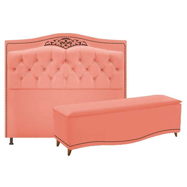 Kit Cabeceira E Calçadeira Yasmim 195 Cm King Size Suede Cora