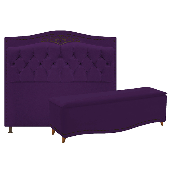 Kit Cabeceira E Calçadeira Yasmim 195 Cm King Size Suede Roxo
