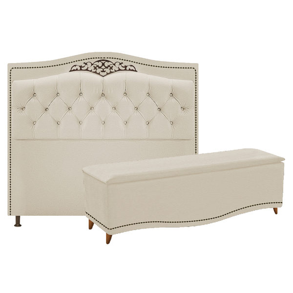 Kit Cabeceira E Calçadeira Yasmim 90 Cm Solteiro Corano Bege