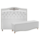 Kit Cabeceira E Calçadeira Yasmim 90 Cm Solteiro Suede Branco