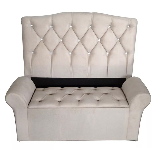 Kit Cabeceira E Recamier Baú Casal 140 Cm Quarto Luxo Suede B