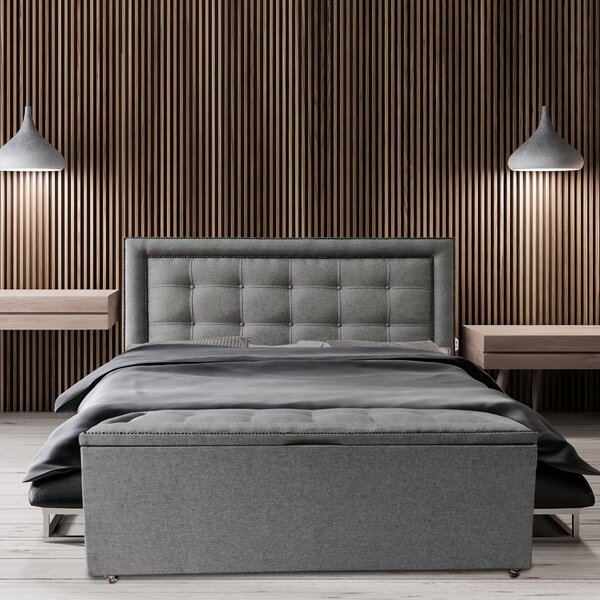 Kit Cabeceira E Recamier Baú Estofado Veneza Diamond Linho Ci