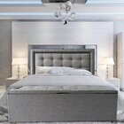 Kit Cabeceira E Recamier Baú Estofado Veneza Diamond Linho Ci