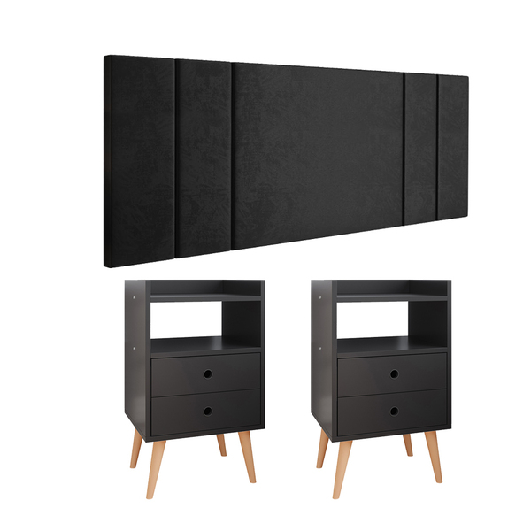 Kit Cabeceira Estofada Cama Box Casal 1,40 Luana e 2 Mesinhas