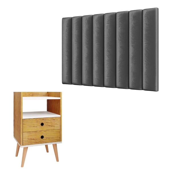 Kit Cabeceira Estofada Cama Box Solteiro 90 Cm Cinza E Mesinh