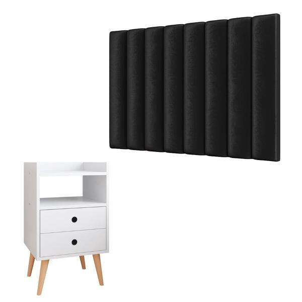 Kit Cabeceira Estofada Cama Box Solteiro 90 Cm Preto E Mesinh