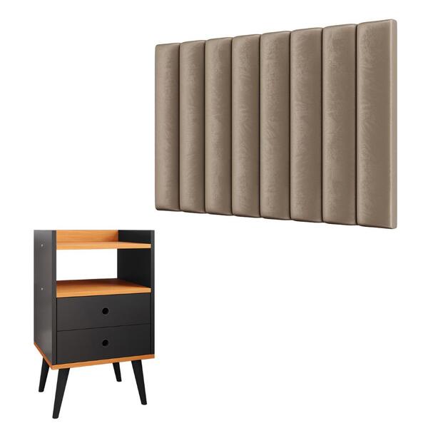 Kit Cabeceira Estofada Cama Box Solteiro Bege E Mesinha Canto