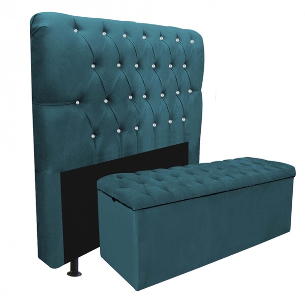 Kit Cabeceira Estofada E Calçadeira Recamier Paris 195cm King