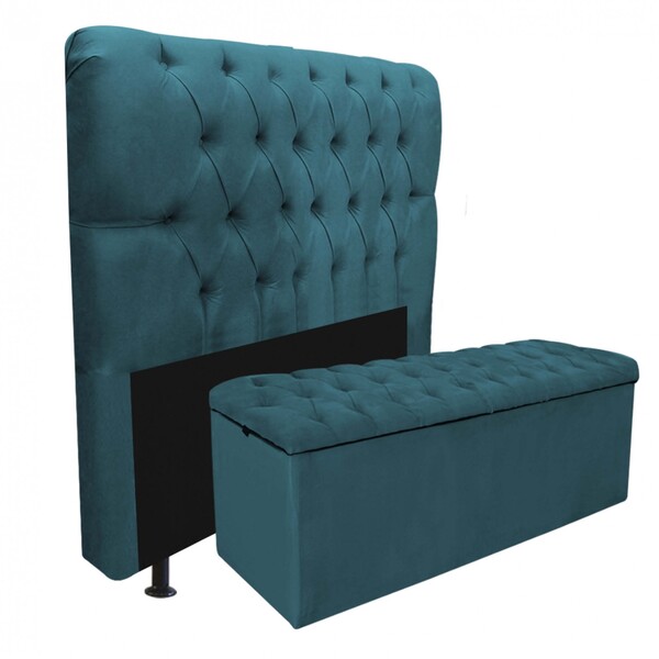 Kit Cabeceira Estofada E Calçadeira Recamier Paris 195cm King