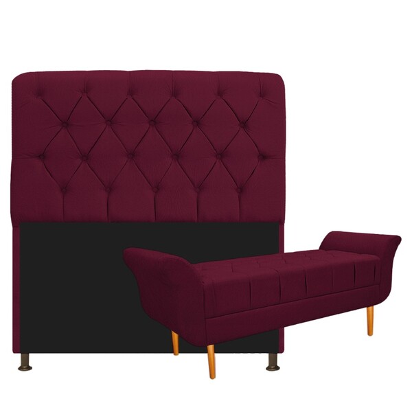 Kit Cabeceira Lady E Recamier Ari 100 Cm Solteiro Suede Bordô