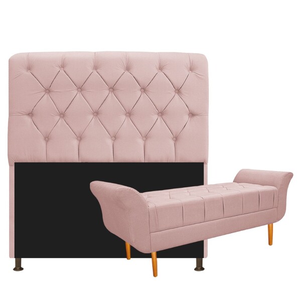 Kit Cabeceira Lady E Recamier Ari 100 Cm Solteiro Suede Rosê