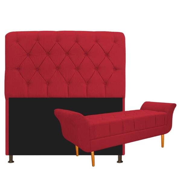 Kit Cabeceira Lady E Recamier Ari 100 Cm Solteiro Suede Verme