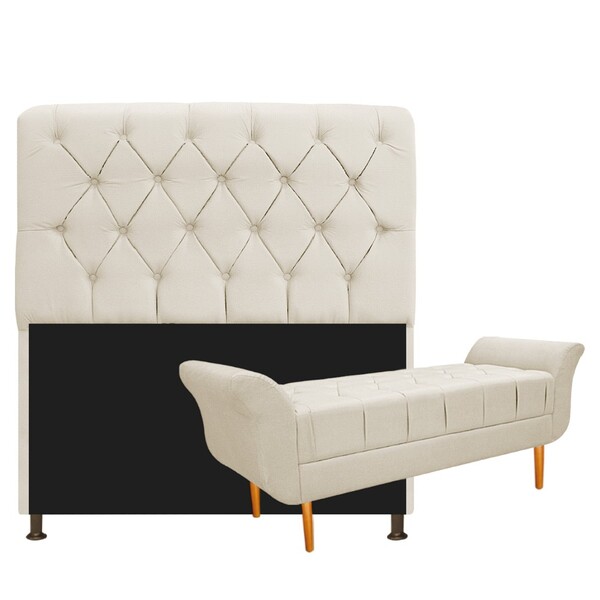 Kit Cabeceira Lady E Recamier Ari 140 Cm Casal Corano Bege -