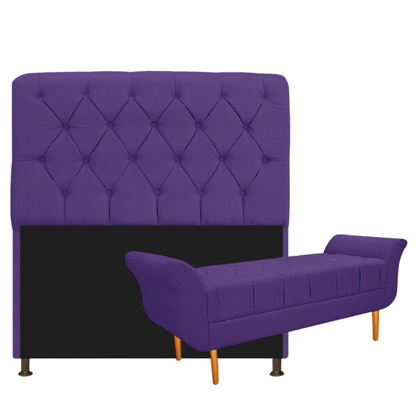 Kit Cabeceira Lady E Recamier Ari 140 Cm Casal Corano Roxo -