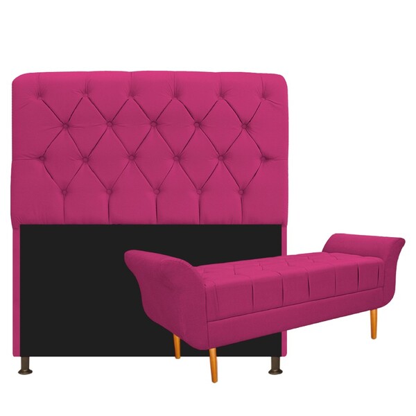 Kit Cabeceira Lady E Recamier Ari 140 Cm Casal Suede Pink - A