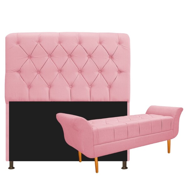 Kit Cabeceira Lady E Recamier Ari 140 Cm Casal Suede Rosa Beb