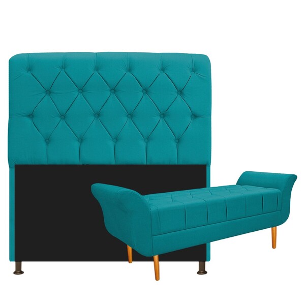 Kit Cabeceira Lady E Recamier Ari 160 Cm Queen Size Suede Azu