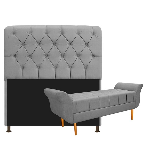 Kit Cabeceira Lady E Recamier Ari 195 Cm King Size Suede Cinz