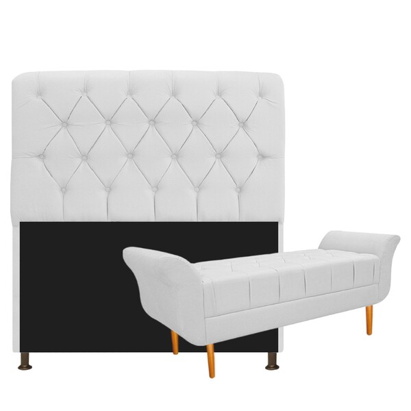 Kit Cabeceira Lady E Recamier Ari 90 Cm Solteiro Corano Branc