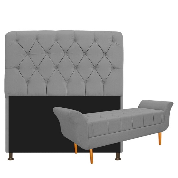 Kit Cabeceira Lady E Recamier Ari 90 Cm Solteiro Corano Cinza