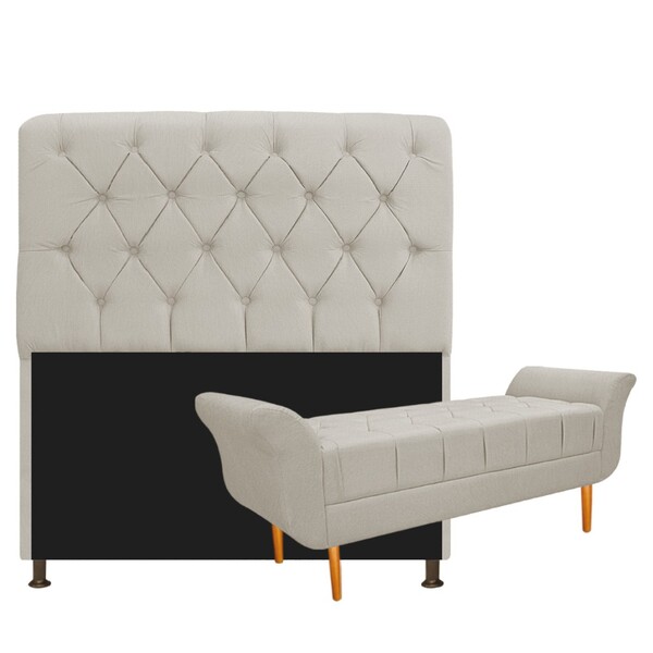 Kit Cabeceira Lady E Recamier Ari 90 Cm Solteiro Suede Bege -