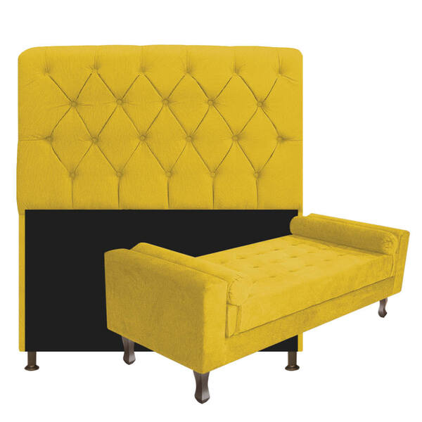 Kit Cabeceira Lady E Recamier Félix 140 Cm Casal Suede Amarel