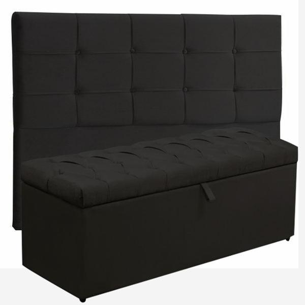 Kit Cabeceira Mel + Calçadeira Itália Casal 140 Cm Suede Pret