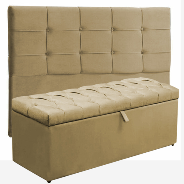 Kit Cabeceira Mel + Calçadeira Itália Solteiro 90 Cm Suede Ca