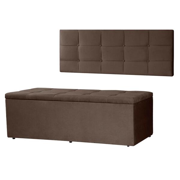 Kit Cabeceira Painel E Calçadeira Baú Casal 1,40m Roma Suede