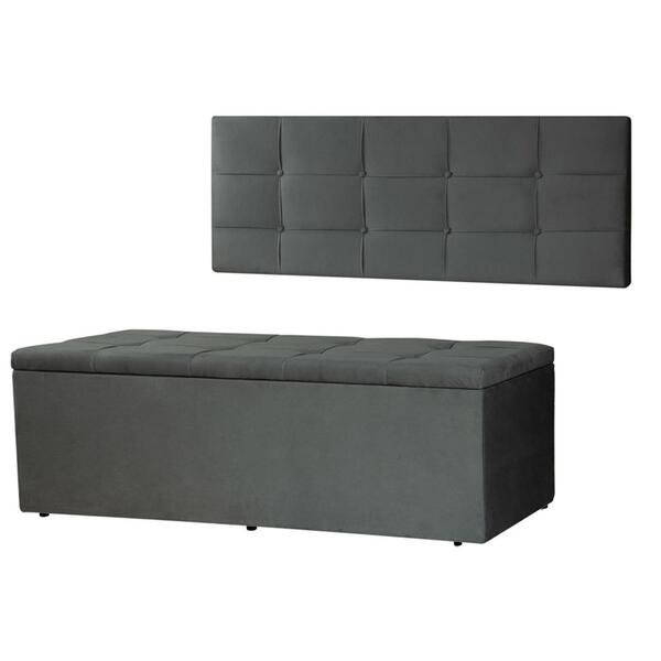 Kit Cabeceira Painel E Calçadeira Baú Casal King 1,95m Roma S