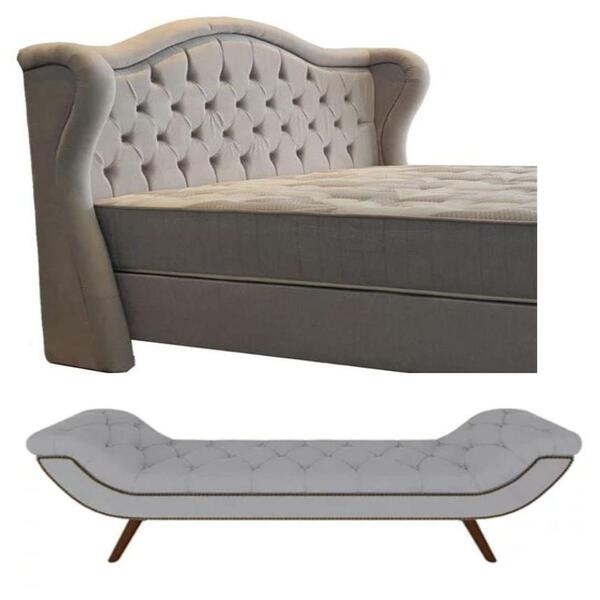 Kit Cabeceira Para Cama King 195 Cm E Recamier Cinza