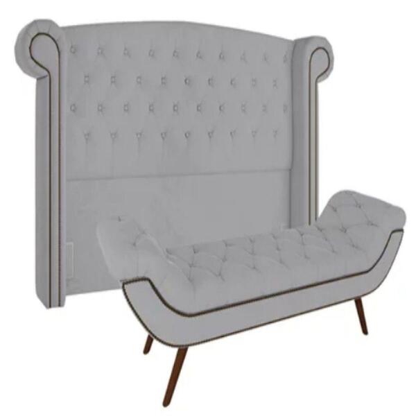 Kit Cabeceira Para Cama Queen 160 Cm E Recamier Cinza