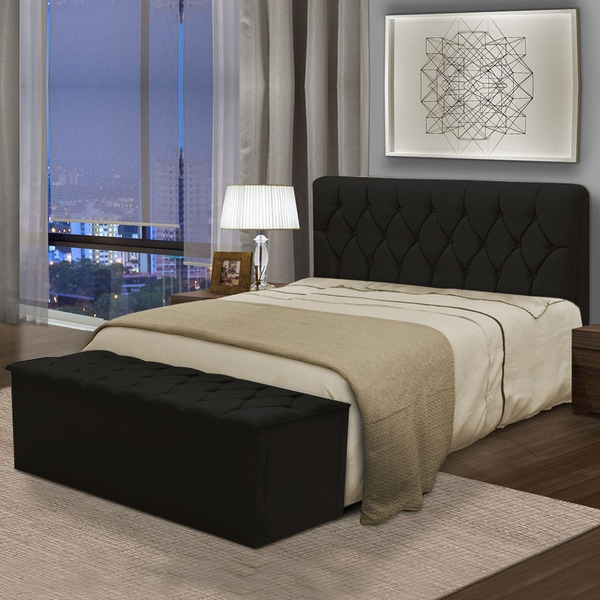 Kit Cabeceira Pérola+ Calçadeira Itália Casal 140 Cm Suede Pr