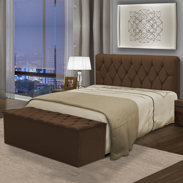 Kit Cabeceira Pérola+ Calçadeira Itália King 195 Cm Suede Mar