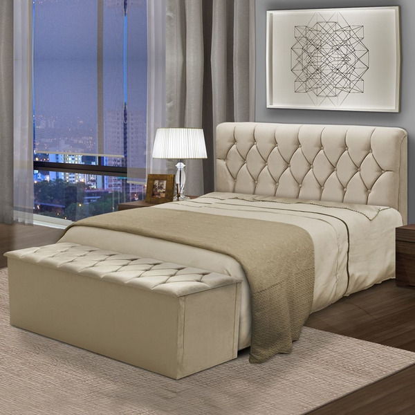 Kit Cabeceira Pérola+ Calçadeira Itália Queen 160 Cm Suede Ma