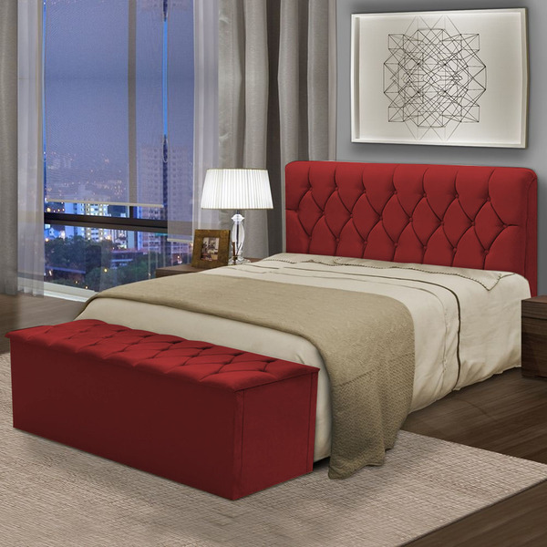 Kit Cabeceira Pérola+ Calçadeira Itália Queen 160 Cm Suede Ve