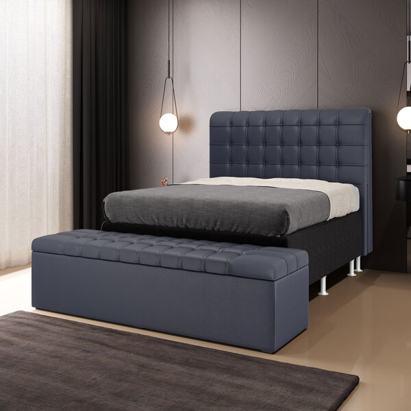 Kit Cabeceira Rana 160 Queen E Calçadeira Alpha A-019 Couro A