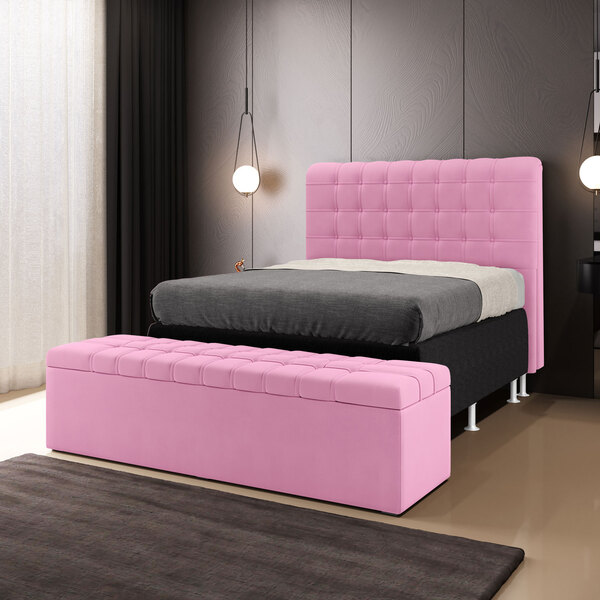 Kit Cabeceira Rana 160 Queen E Calçadeira Alpha Z-009 Sued Ro